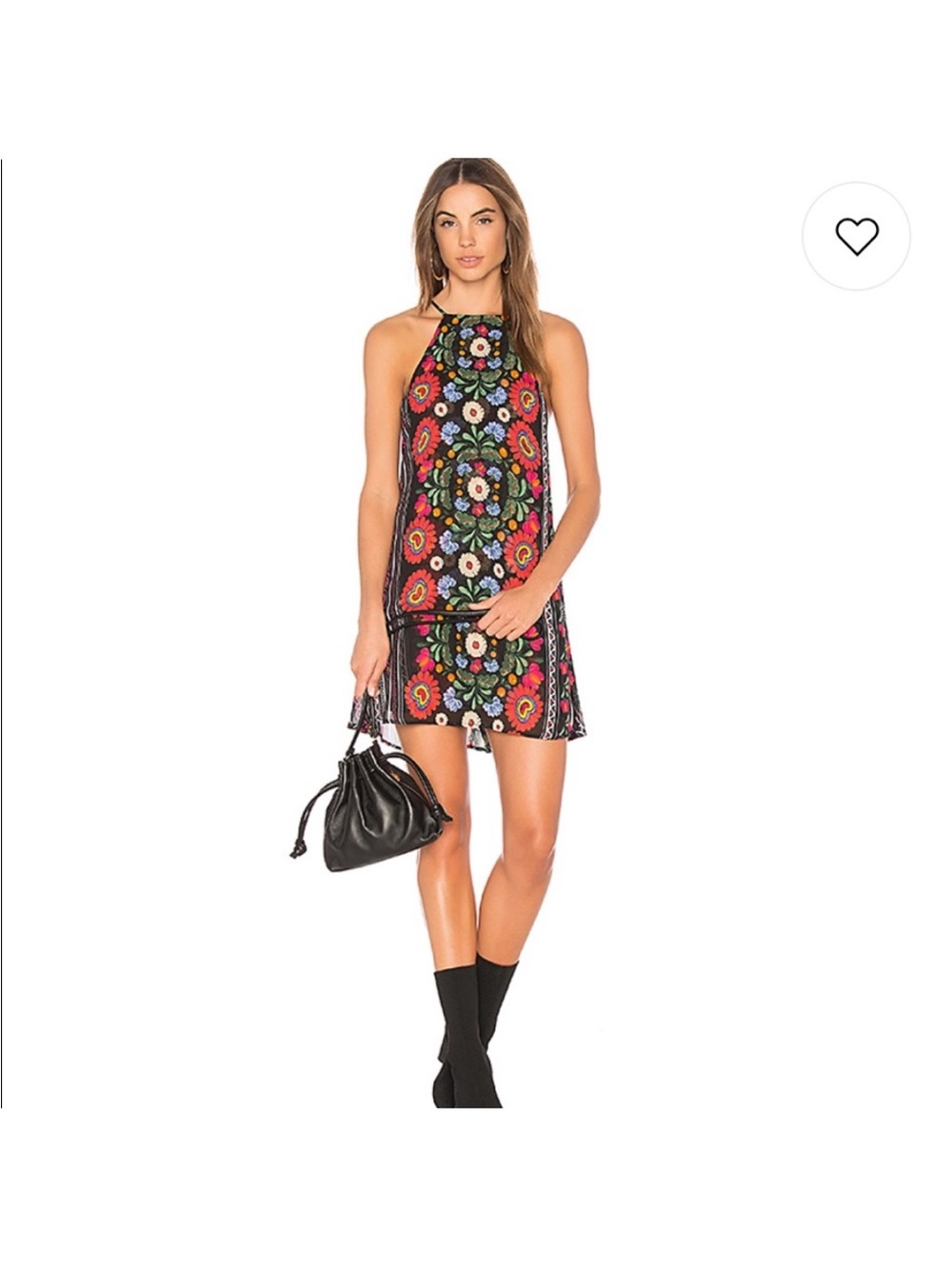 Show Me Your MuMu Black Floral Halter Mini Dress with Multicolor Embroidery